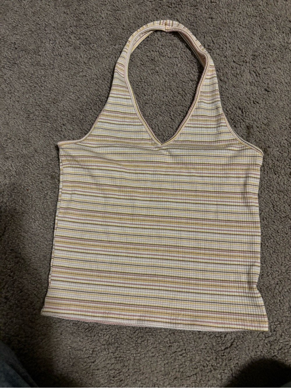 American eagle Striped Halter Ribbed Tank Top - Yellow Pink